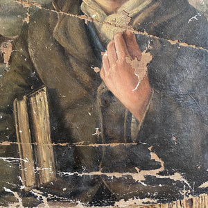 Antique young boy portrait oil on canvas