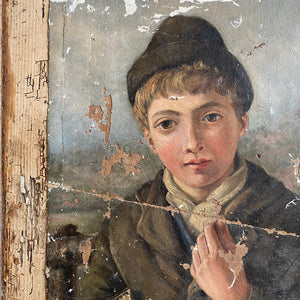 Antique young boy portrait oil on canvas