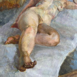 Vintage female nude oil on canvas