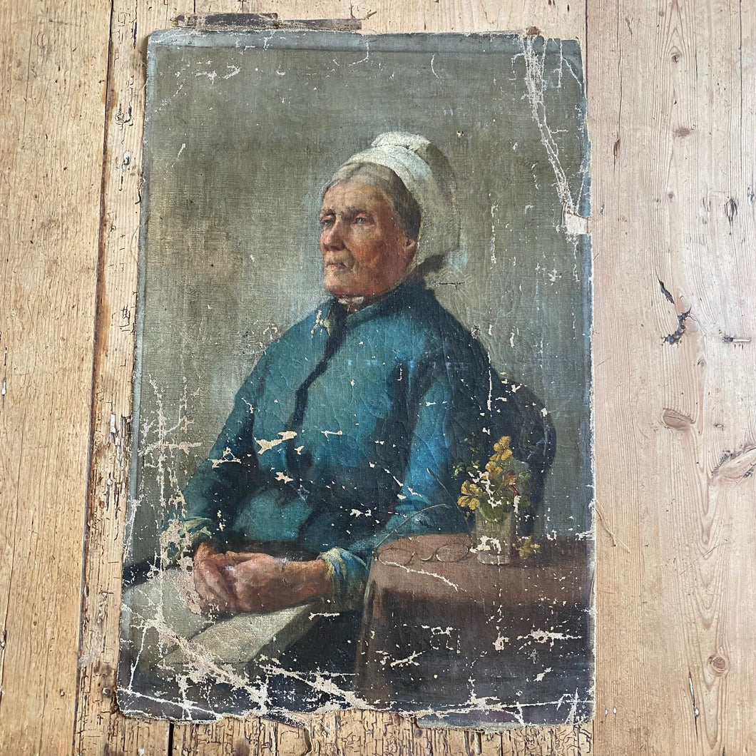 Antique female portrait oil on canvas