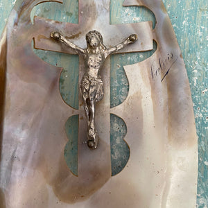 French shell-carved crucifix & Christ