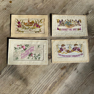 Set of 4+1 embroidered WWI postcards
