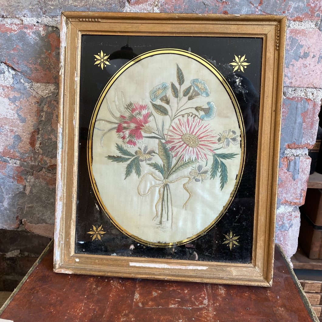 Georgian embroidery in eglomise frame
