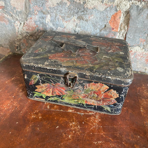 Black floral tin with handle