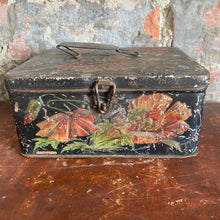 Load image into Gallery viewer, Black floral tin with handle
