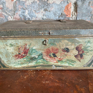 Green floral tin with handle