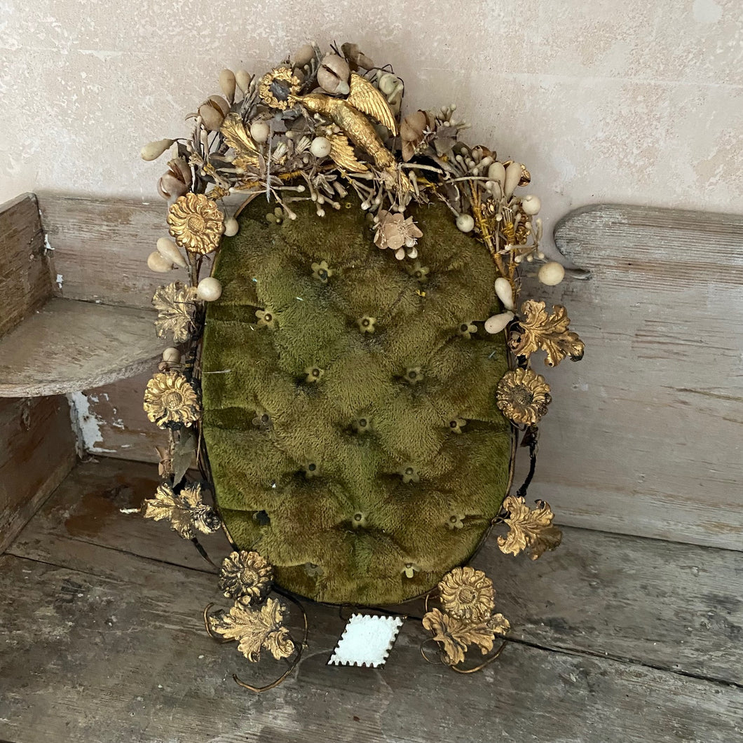 Green velvet French tiara vertical display stand