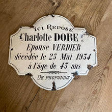 Load image into Gallery viewer, French enamel memorial plaque
