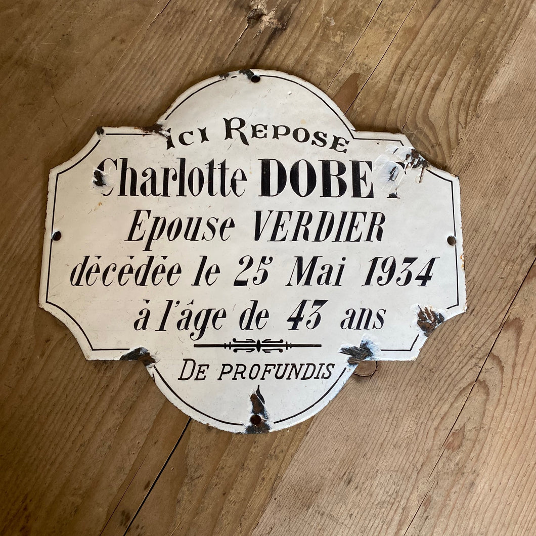 French enamel memorial plaque