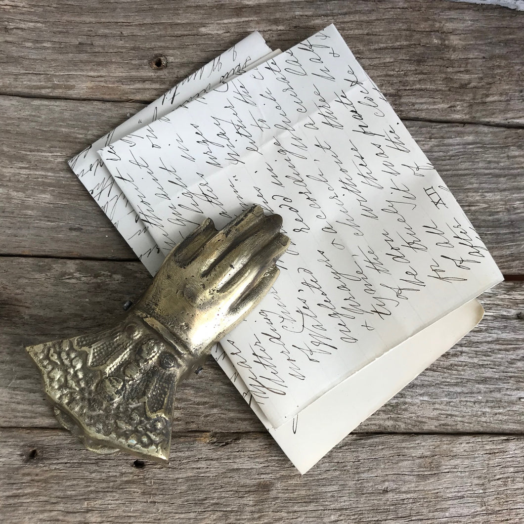 Large brass hand letter holder