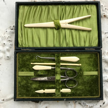 Load image into Gallery viewer, Velvet-covered vintage sewing set
