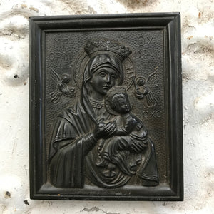 Cast metal plaque of Mary & Child