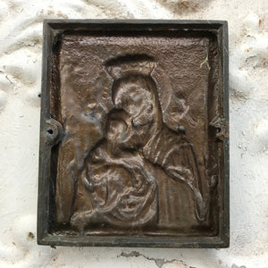 Cast metal plaque of Mary & Child