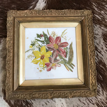 Load image into Gallery viewer, Pair framed Victorian milk glass florals
