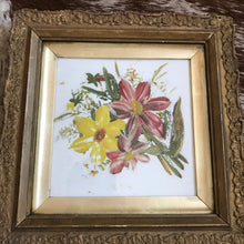Load image into Gallery viewer, Pair framed Victorian milk glass florals
