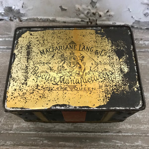 Macfarlane figural travel trunk tin