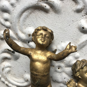 Pair of standing bronze cherubs / putto