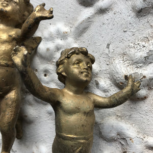 Pair of standing bronze cherubs / putto