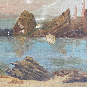 Oil on canvas rocky coastline