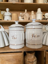 Load image into Gallery viewer, Pair French enamel jars (tea &amp; pasta)
