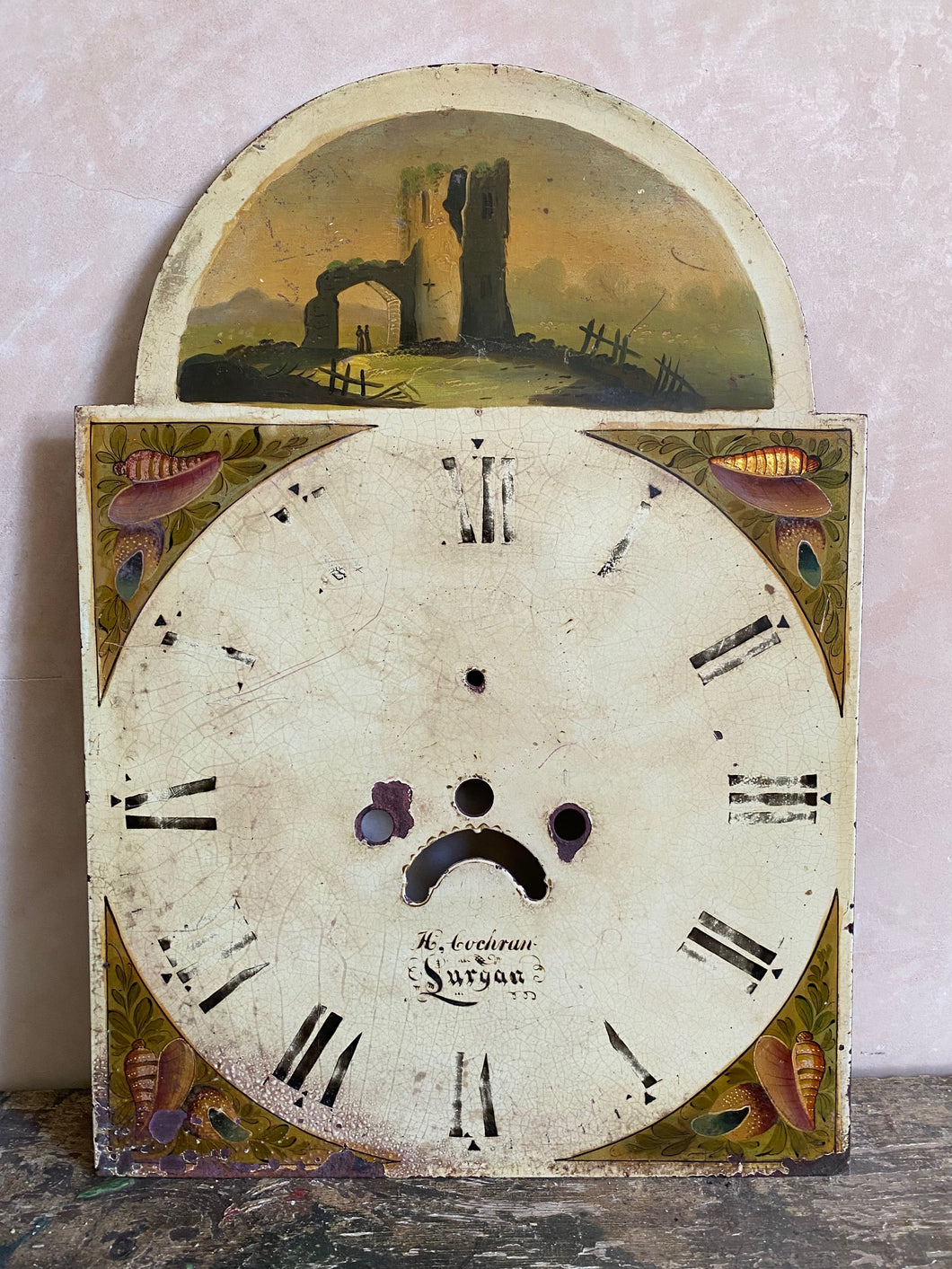 Grandfather clock dial - ruined abbey