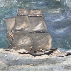 Oil on canvas ship in stormy seas