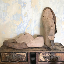 Load image into Gallery viewer, Pair wooden shoe last with shoemaker leather
