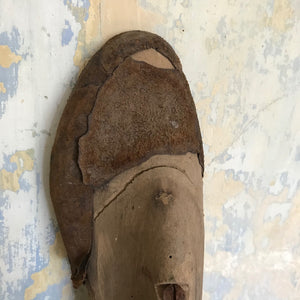 Pair wooden shoe last with shoemaker leather