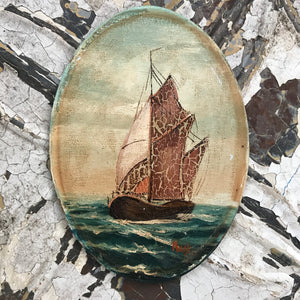Sailing ship craquelure oil painting - choppy seas