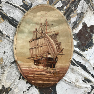 Sailing ship craquelure oil painting - neutrals