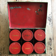 Load image into Gallery viewer, Green toleware spice tin with pots
