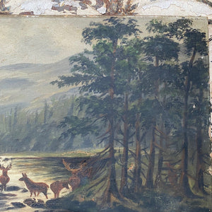 Oil on canvas: deer on the loch