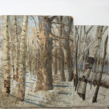 Load image into Gallery viewer, Double-sided 1924 oil on board of silver birch forest
