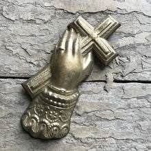 Load image into Gallery viewer, Ex-voto pressed tin hand &amp; crucifix (tarnished)
