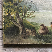 Load image into Gallery viewer, Oil on canvas landscape - lake &amp; sheep
