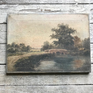 Oil on canvas bridge over river