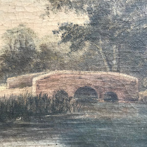 Oil on canvas bridge over river