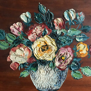 Textured floral on wood