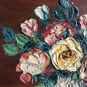 Textured floral on wood