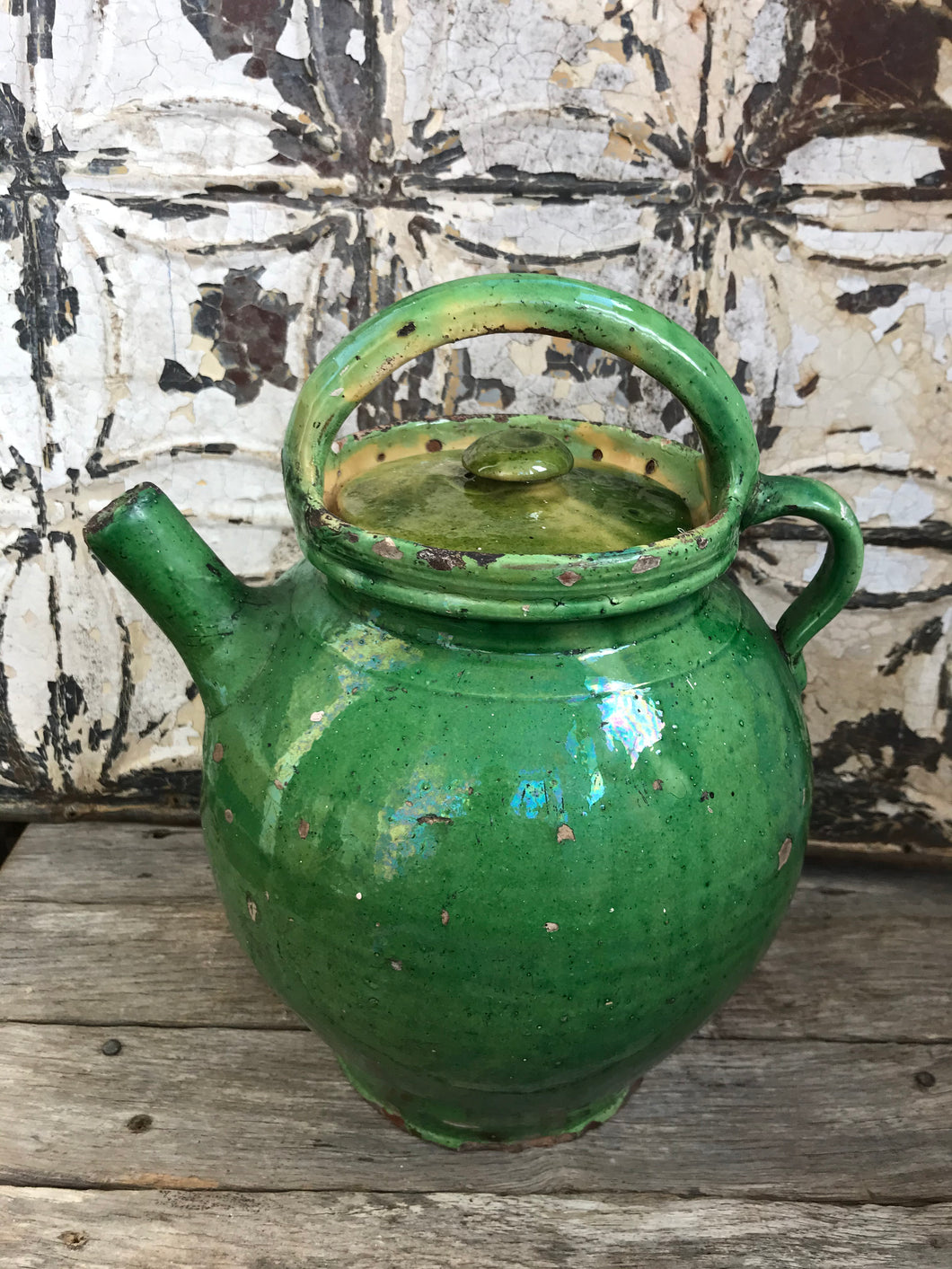 19thC French glazed pitcher with lid