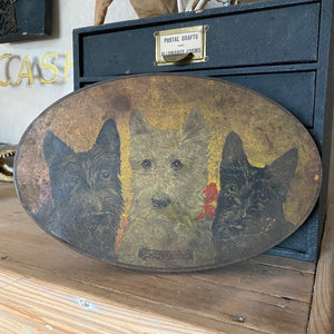 Vintage tin with trio of dogs