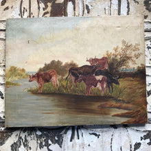 Load image into Gallery viewer, Naïve oil on canvas of cows
