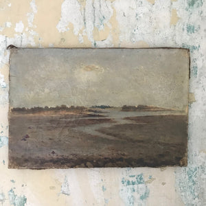 Craquelure estuary scene oil on stretched canvas