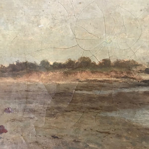 Craquelure estuary scene oil on stretched canvas