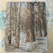 Load image into Gallery viewer, Double-sided 1924 oil on board of silver birch forest
