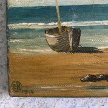 Load image into Gallery viewer, Beach scene oil on stretched canvas 1944
